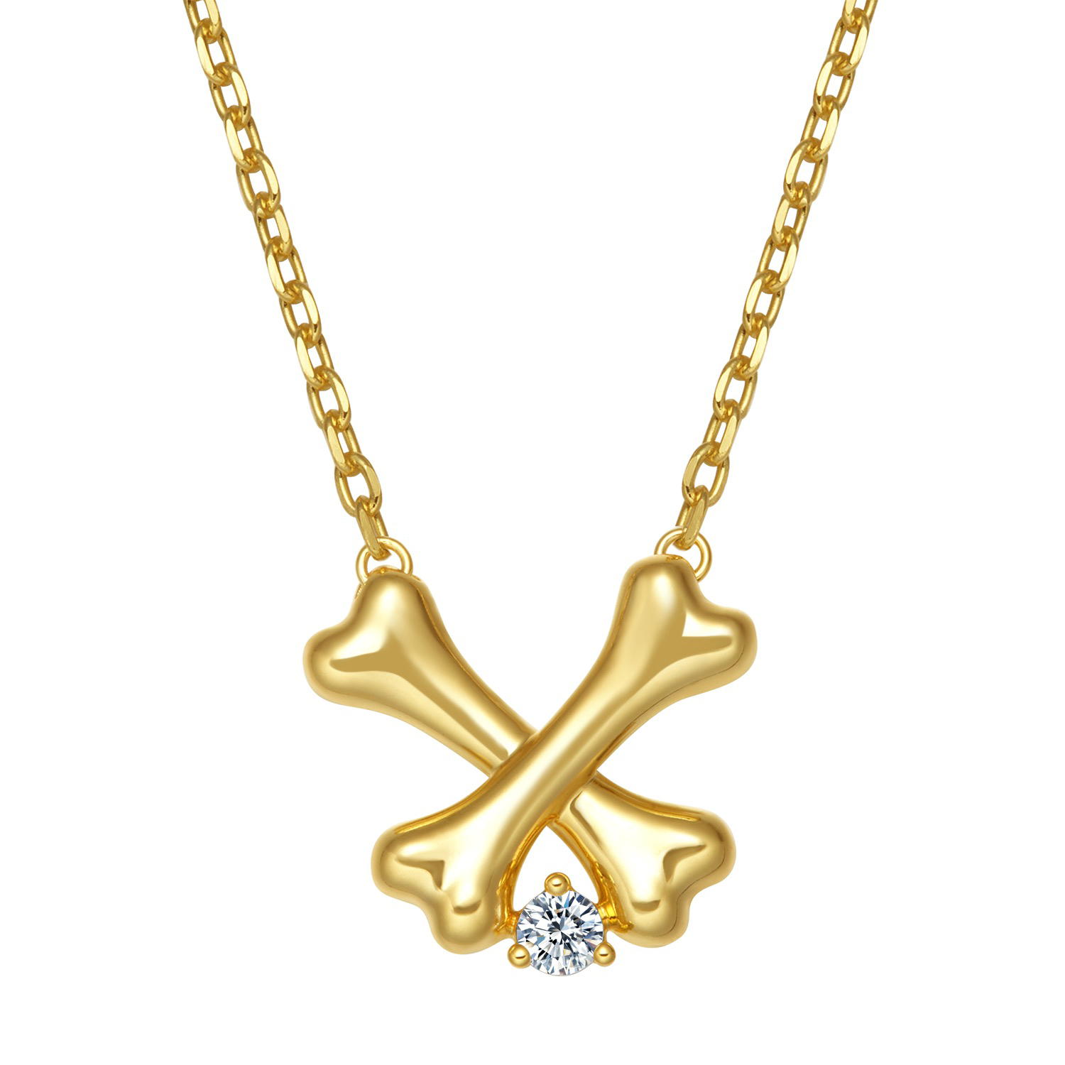Cross Dog Bone Lab Grown Diamond 925 Silver Pendant Necklace with Free Custom Engraving