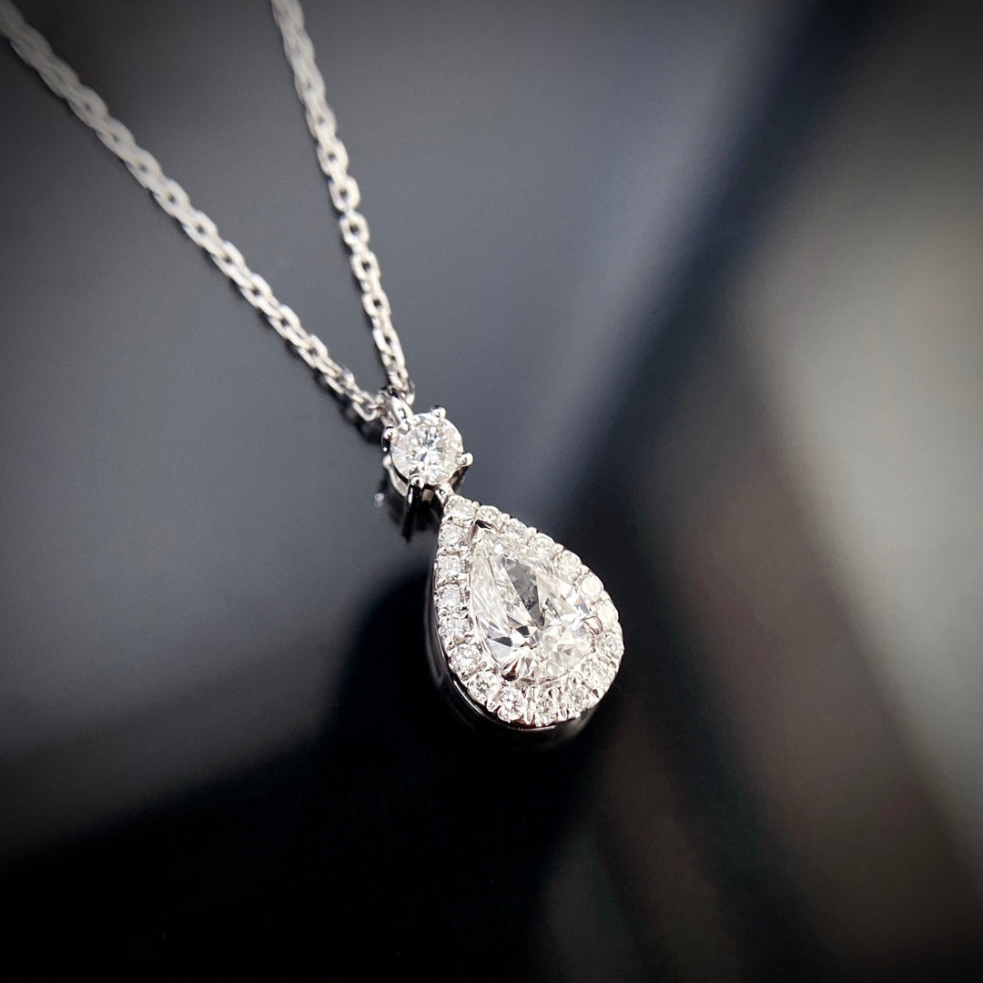0.47ct Pear Halo Lab Grown Diamond Necklace in 14K Gold