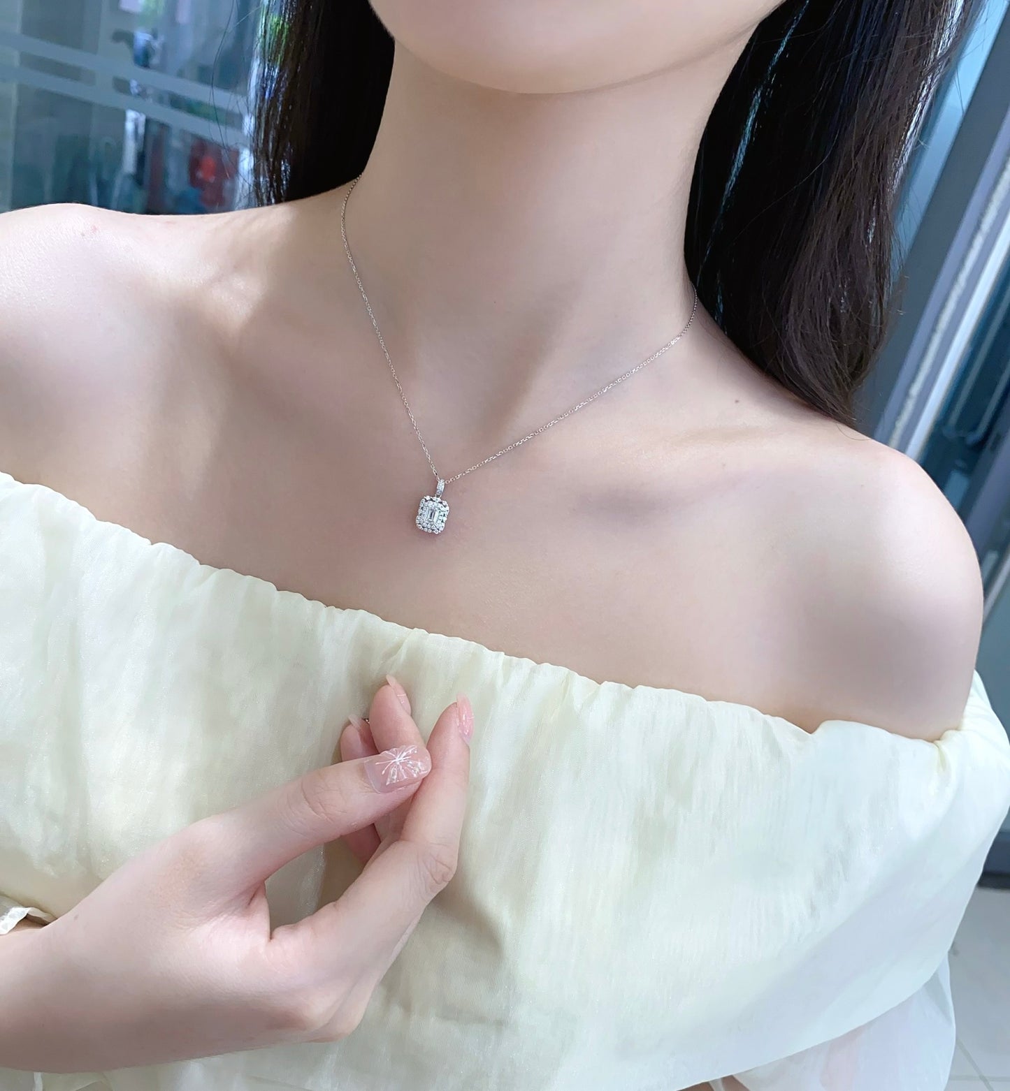 Emerald Halo Lab Grown Diamond Necklace