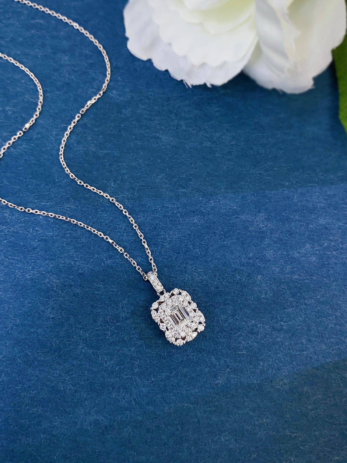 Emerald Halo Lab Grown Diamond Necklace