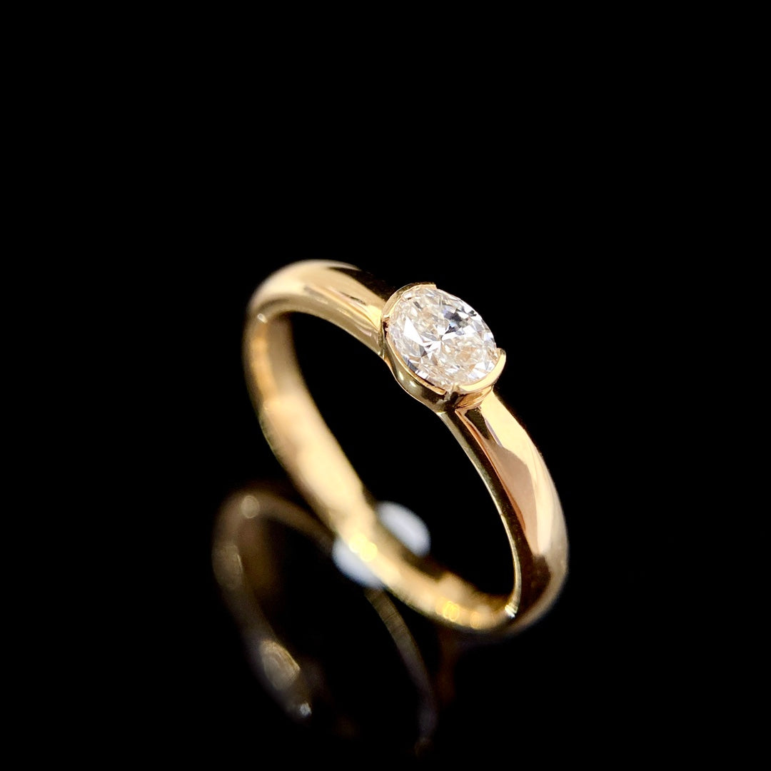 1ct Horizontal Oval Solitaire Lab Grown Diamond Engagement Ring in 14k Yellow Gold