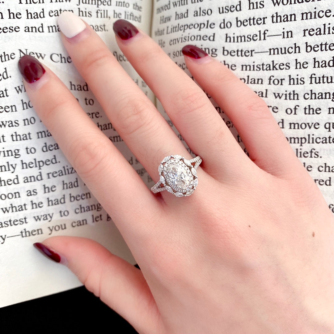 Vintage Oval Convertible Lab Grown Diamond Ring & Necklace