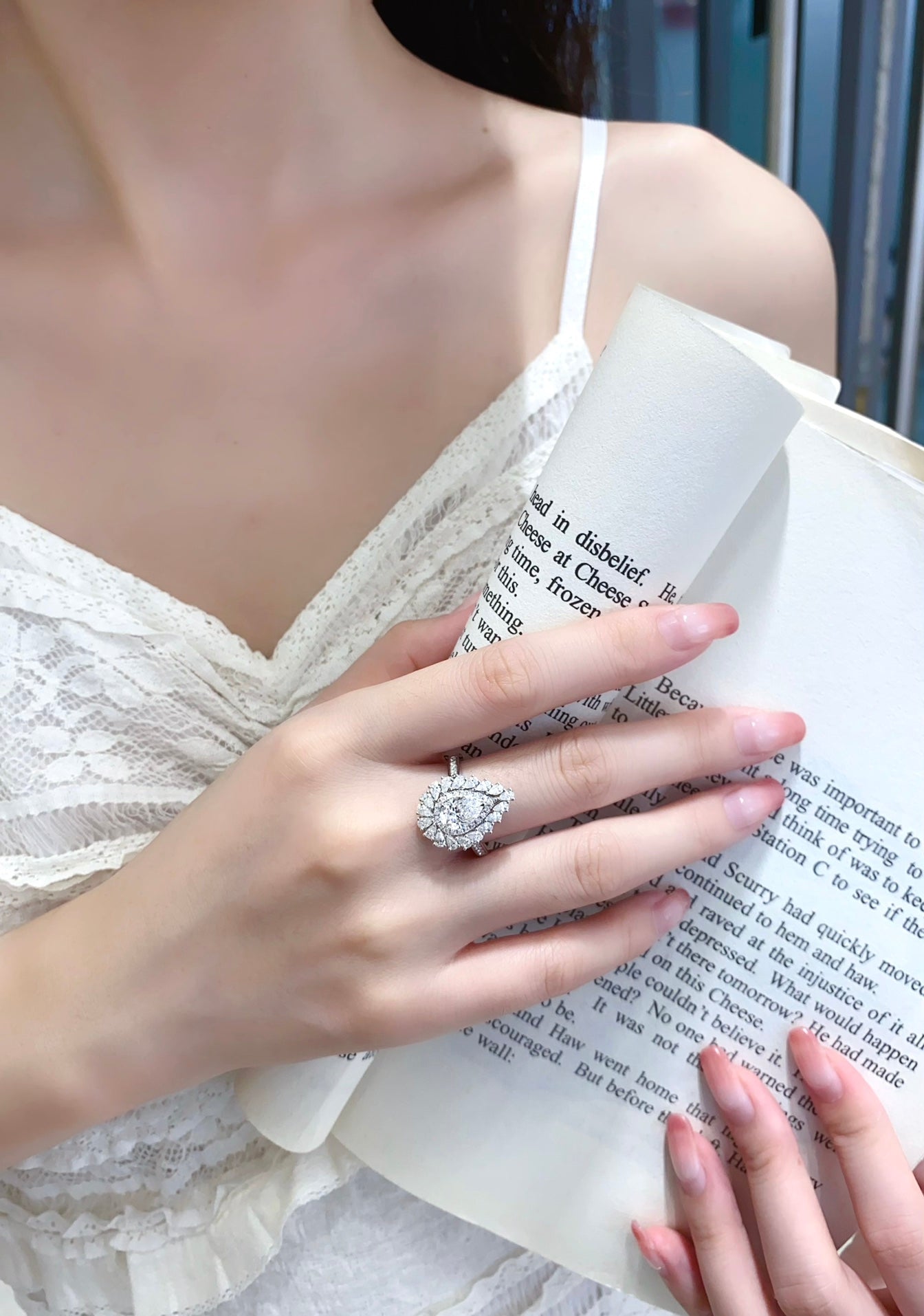 Fancy Halo Pear Convertible Lab Grown Diamond Necklace↔Ring