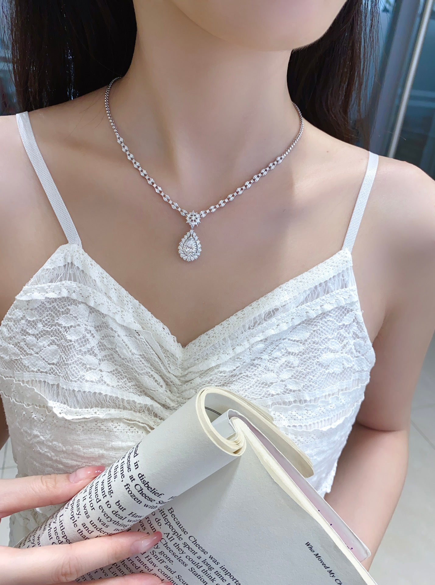 Fancy Halo Pear Convertible Lab Grown Diamond Necklace↔Ring