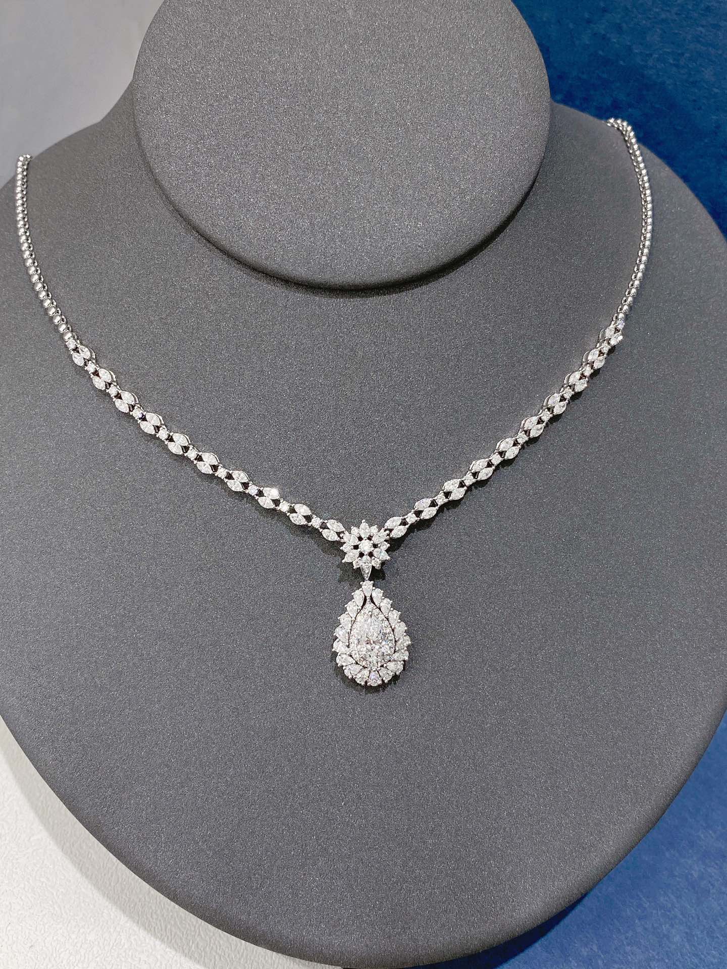 Fancy Halo Pear Convertible Lab Grown Diamond Necklace↔Ring