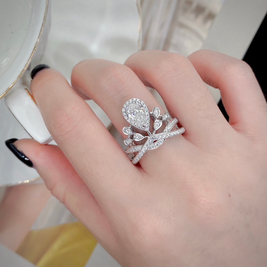 1 ct Pear Crown Style Lab Grown Diamond Engagement Ring in 14K White Gold