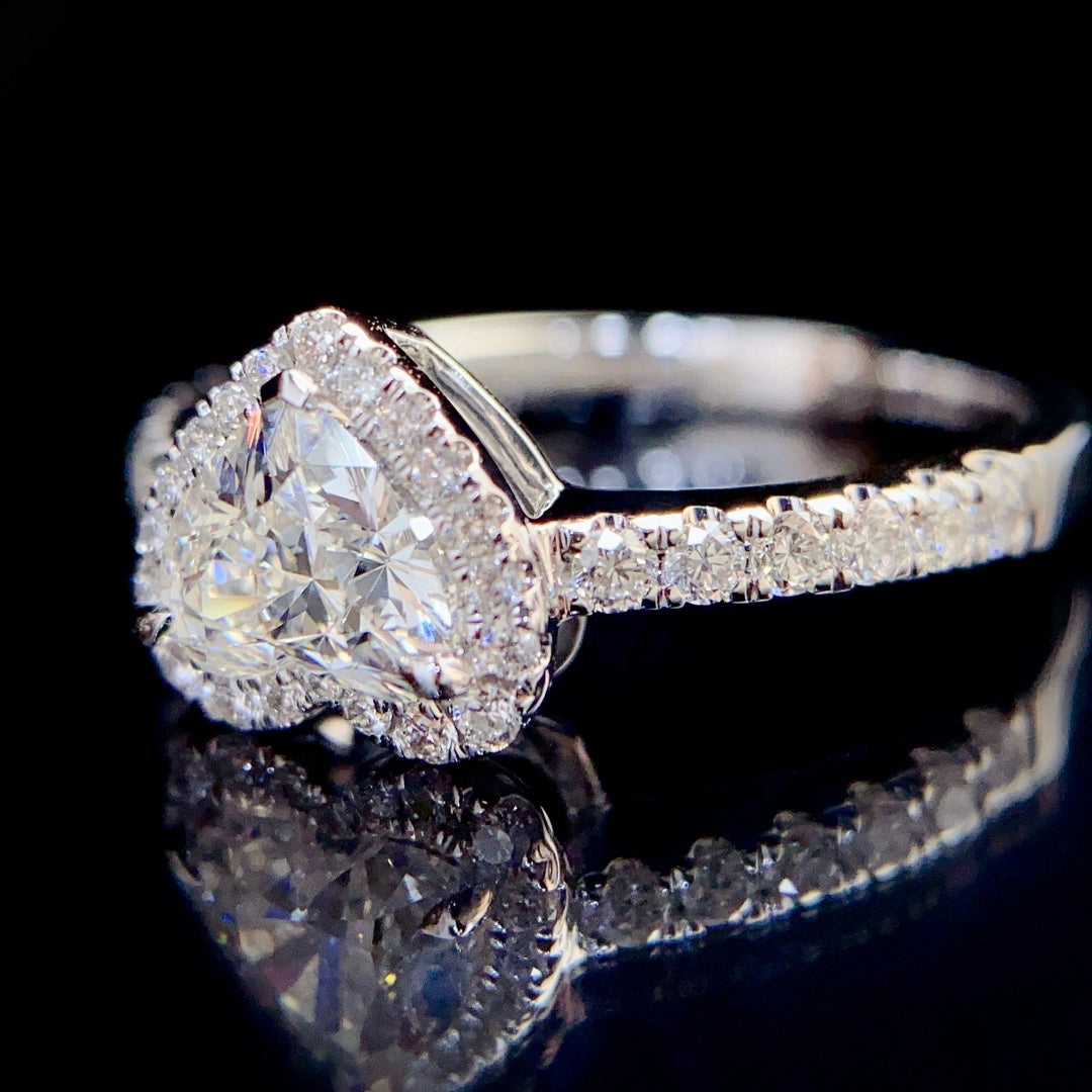 Heart Halo Lab Grown Diamond Engagement Ring in 14K White Gold