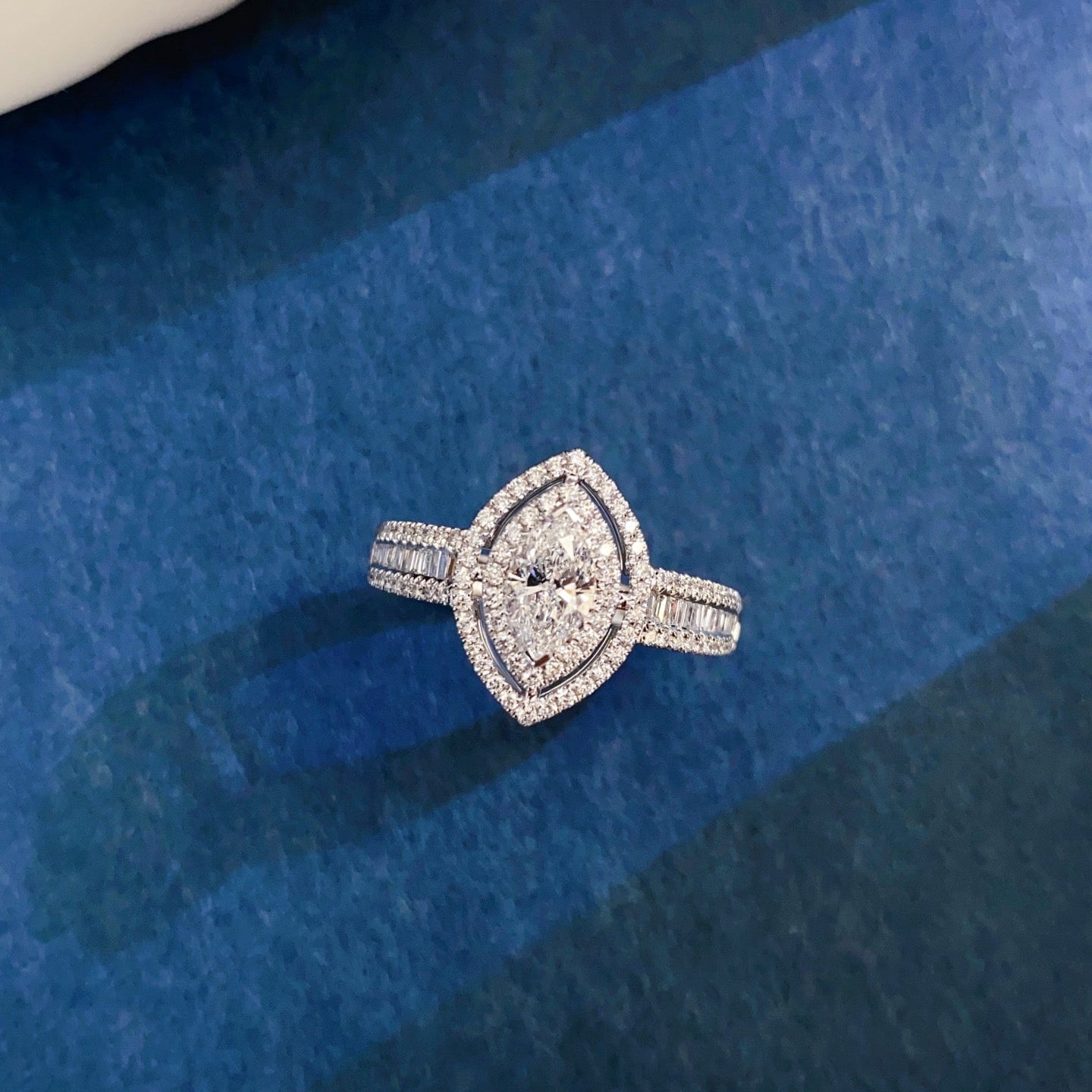 Marquise Double Halo Lab Grown Diamond Engagement Ring in 14K White Gold