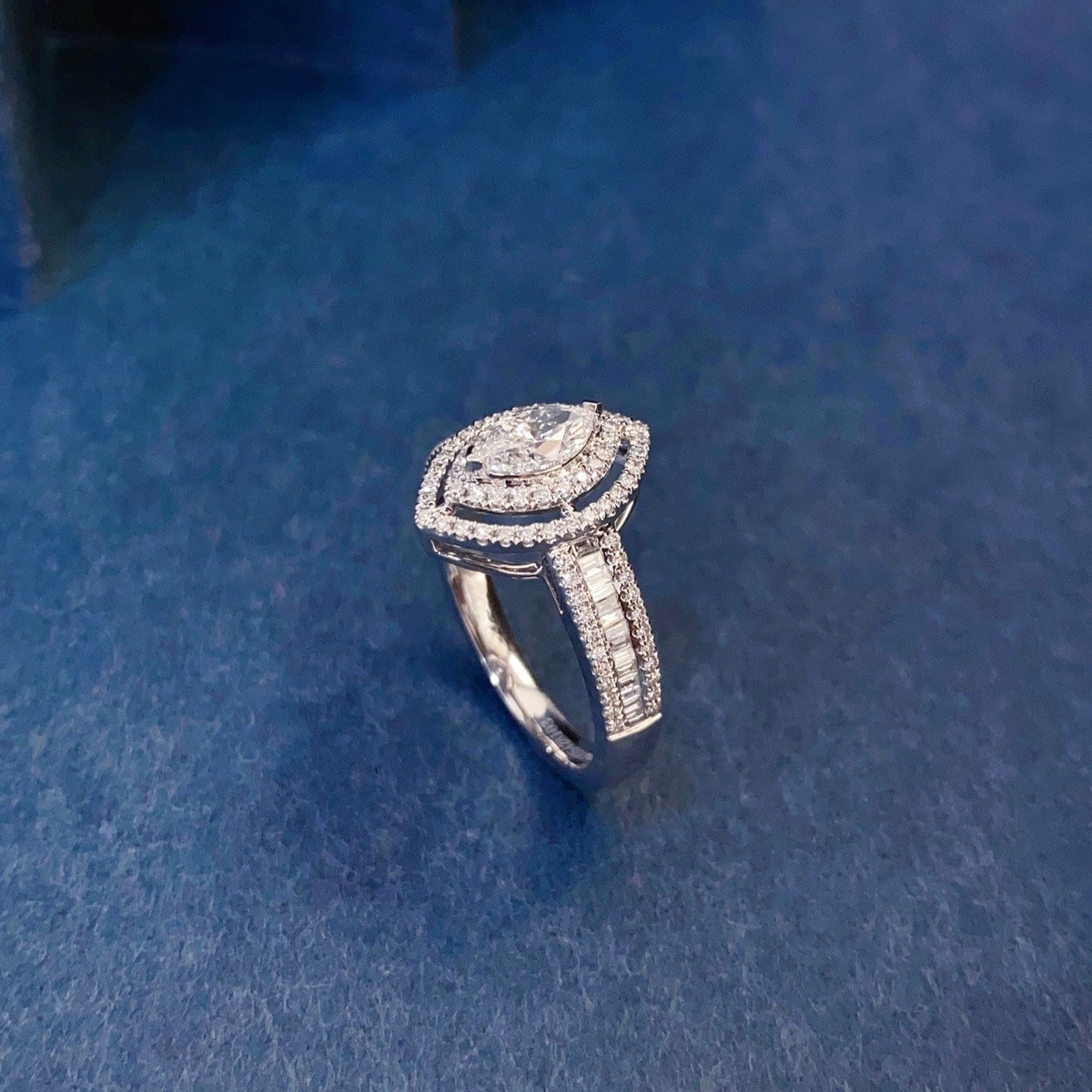 Marquise Double Halo Lab Grown Diamond Engagement Ring in 14K White Gold
