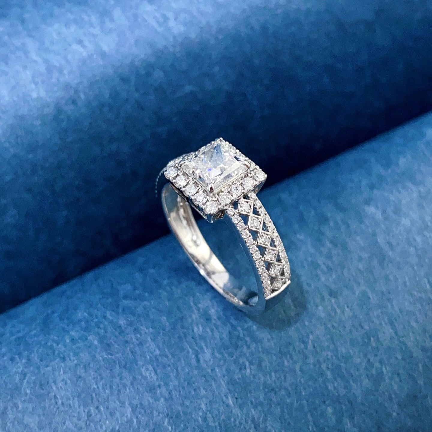 Princess Cut Halo Lab Grown Diamond Engagement Ring in 14K White Gold