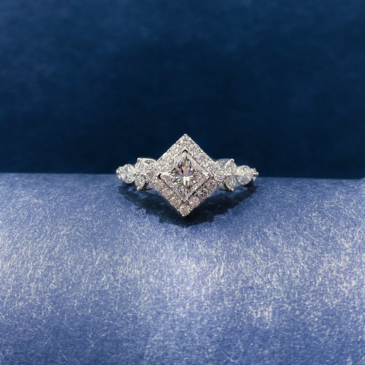 Vintage Princess cut Halo Lab Grown Diamond Engagement Ring in 14K White Gold