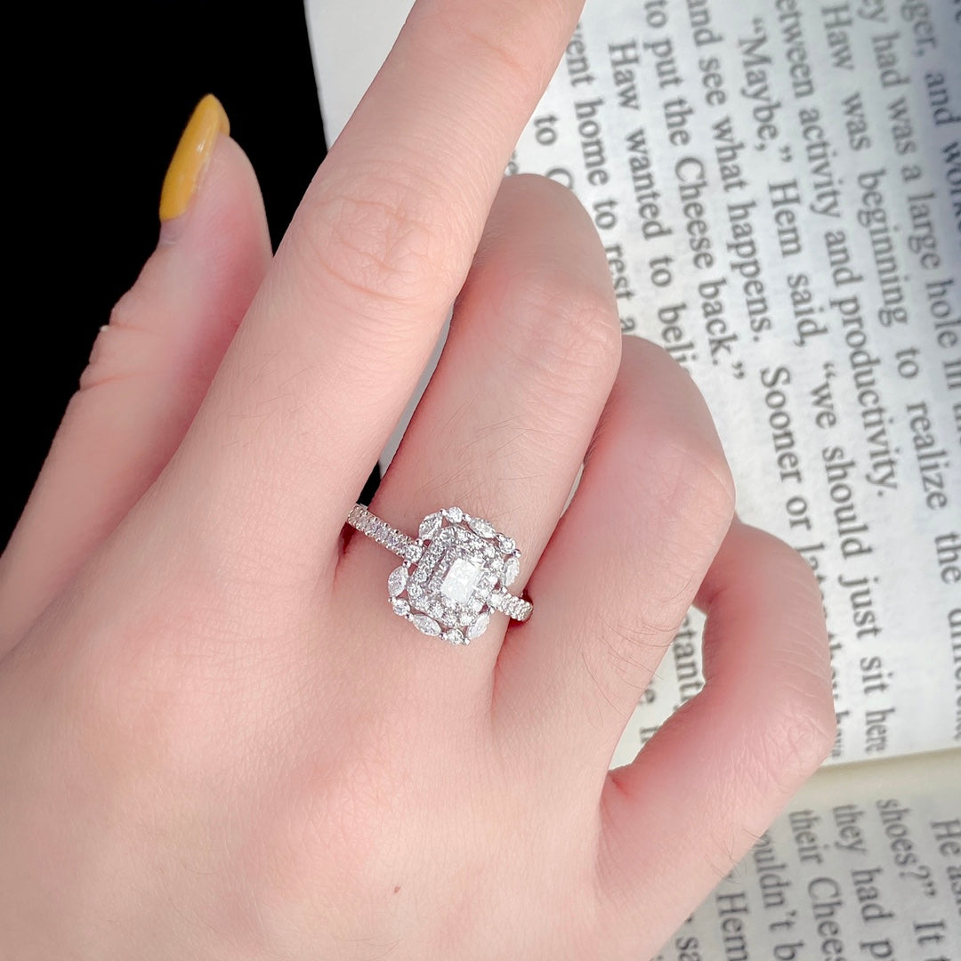 Double Halo Radiant Lab Grown Diamond Engagement Ring in 14k White Gold