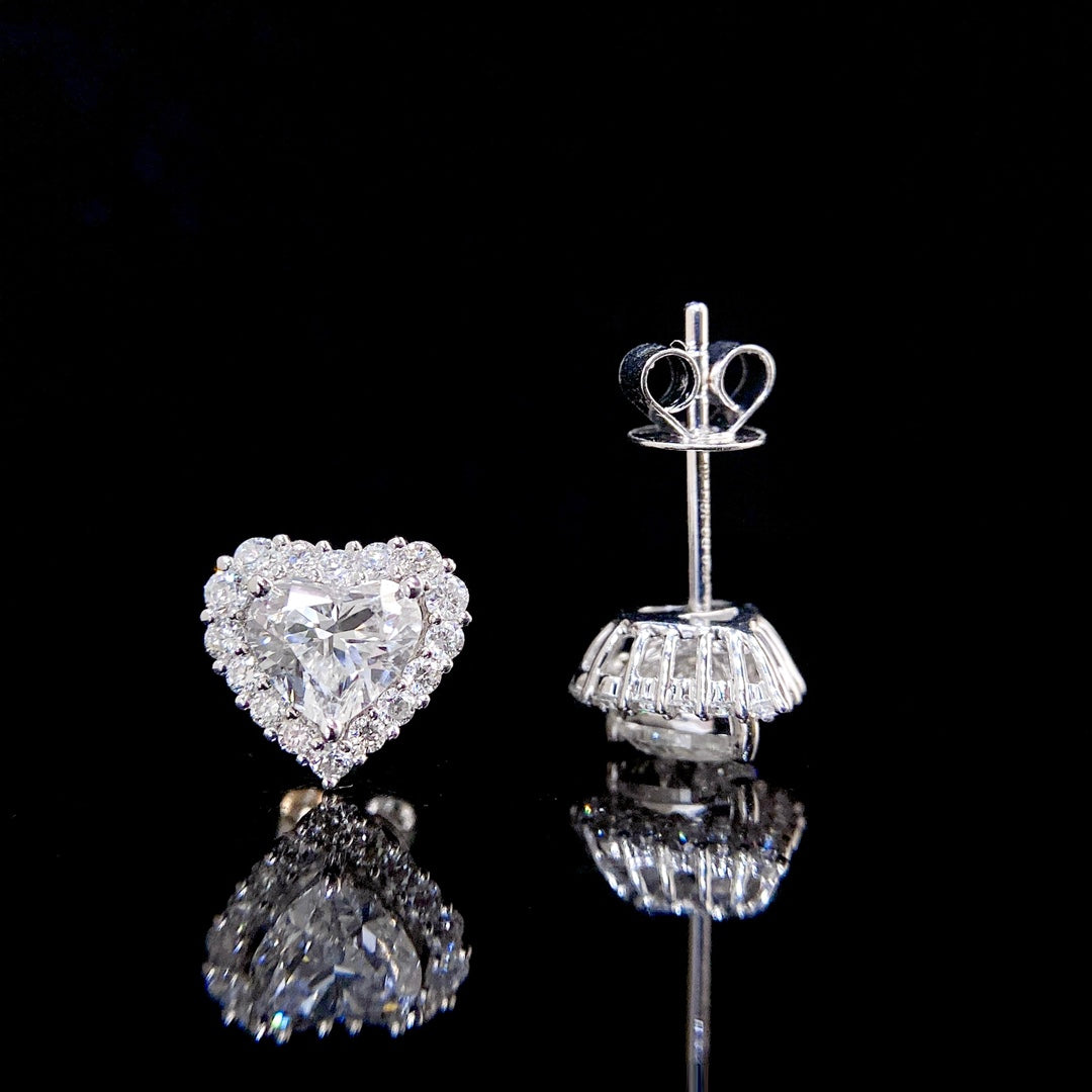Heart Detachable Halo Lab Grown Diamond Earstuds(Pair)