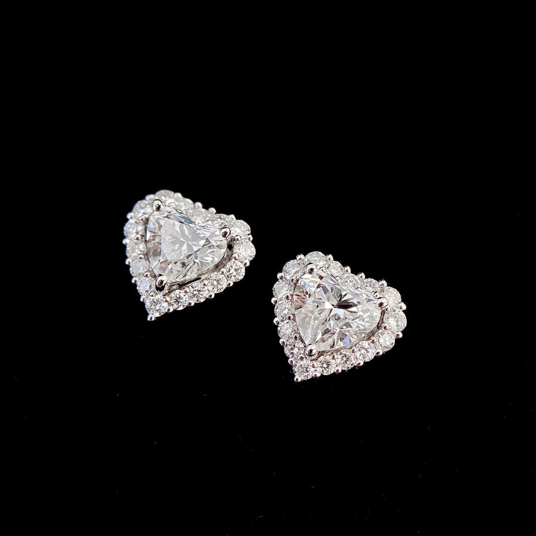 Heart Detachable Halo Lab Grown Diamond Earstuds(Pair)