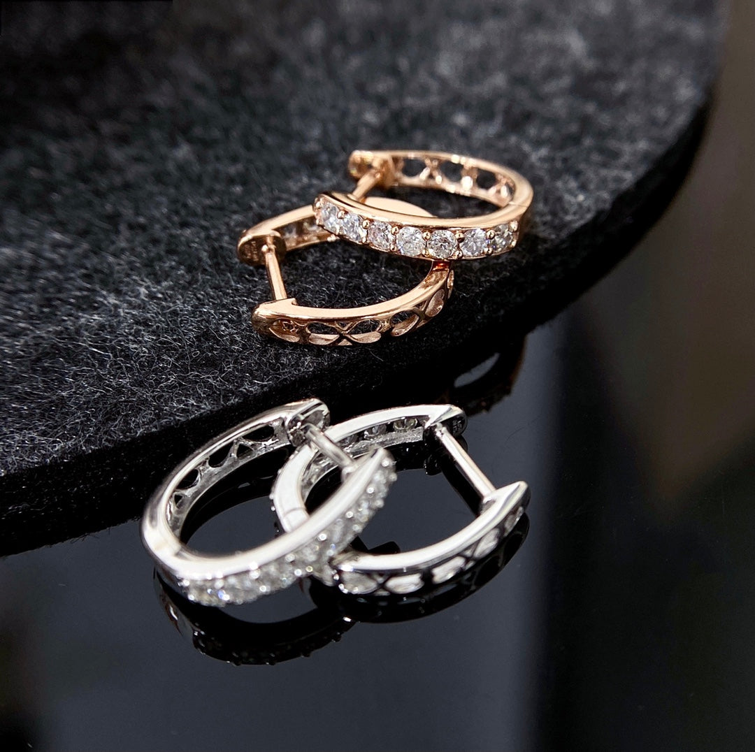 14K Gold Art Deco Round Lab Grown Diamond Earrings(Pair)