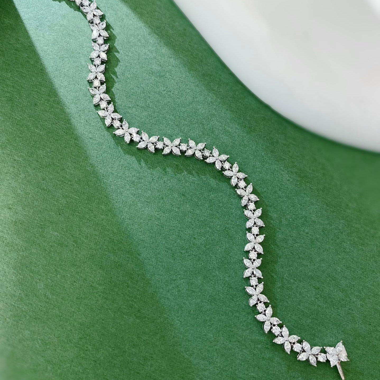 Four Leaf Clover Marquise Lab Grown Diamonds Bracelet 6-7.5 Inch in 14k White Gold