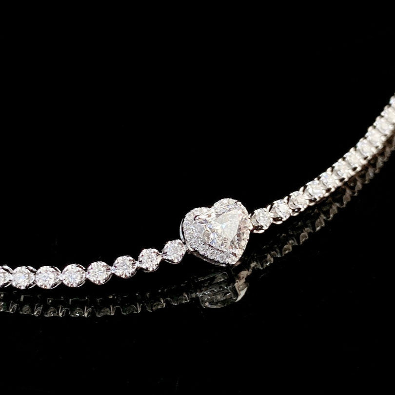 Heart Lab Grown Diamond Bracelet 6-7.5 Inch in 14k White Gold