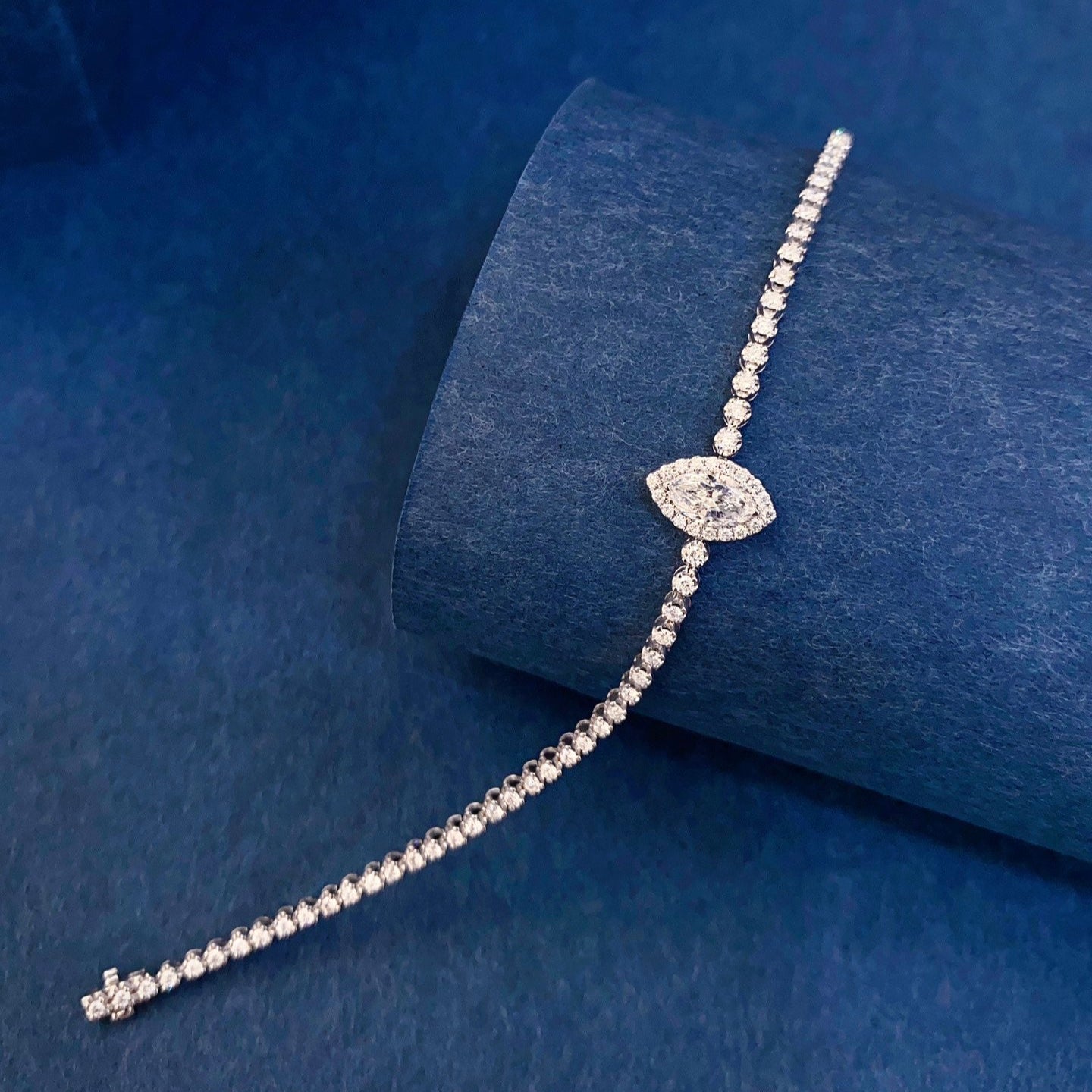 Marquise Lab Grown Diamond Bracelet 6-7.5 Inch in 14k White Gold