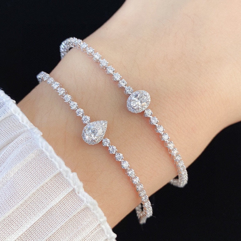Oval Lab Grown Diamond Bracelet 6-7.5 Inch in 14k White Gold