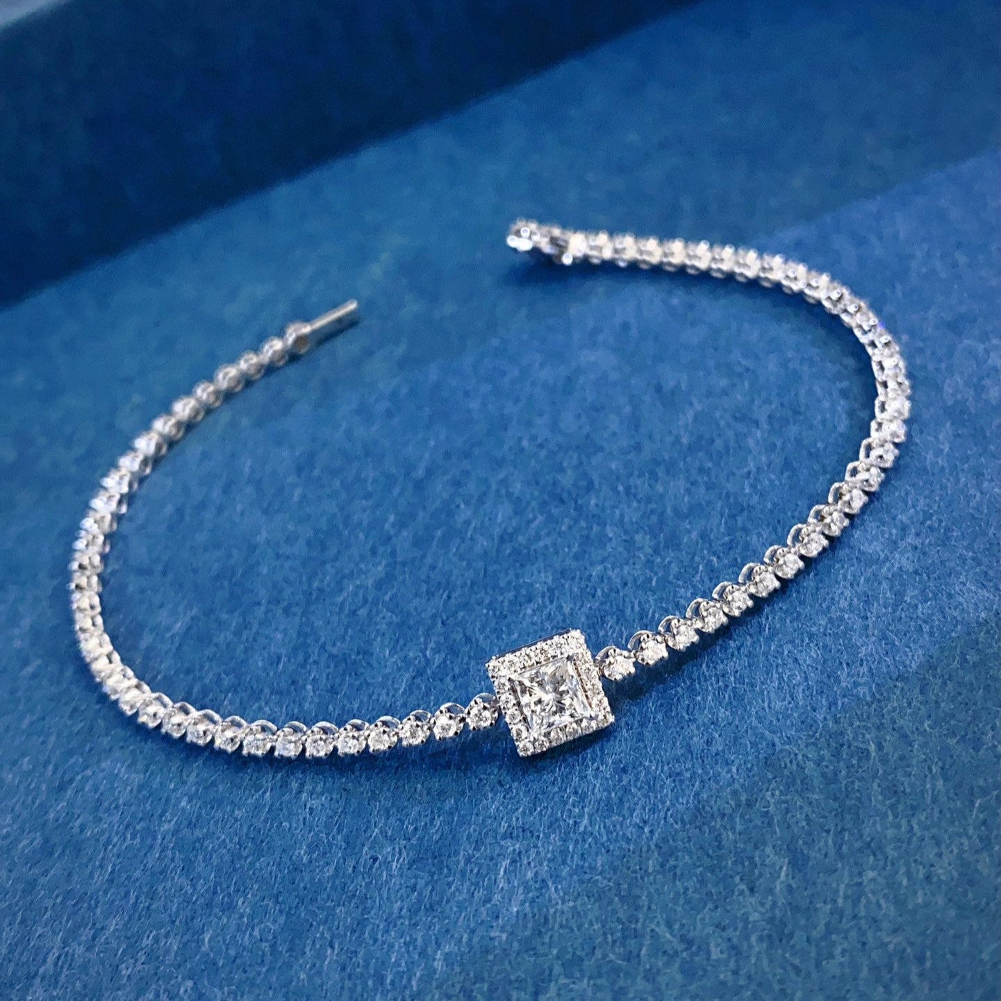 Princess Cut Lab Grown Diamond Bracelet 6-7.5 Inch in 14k White Gold