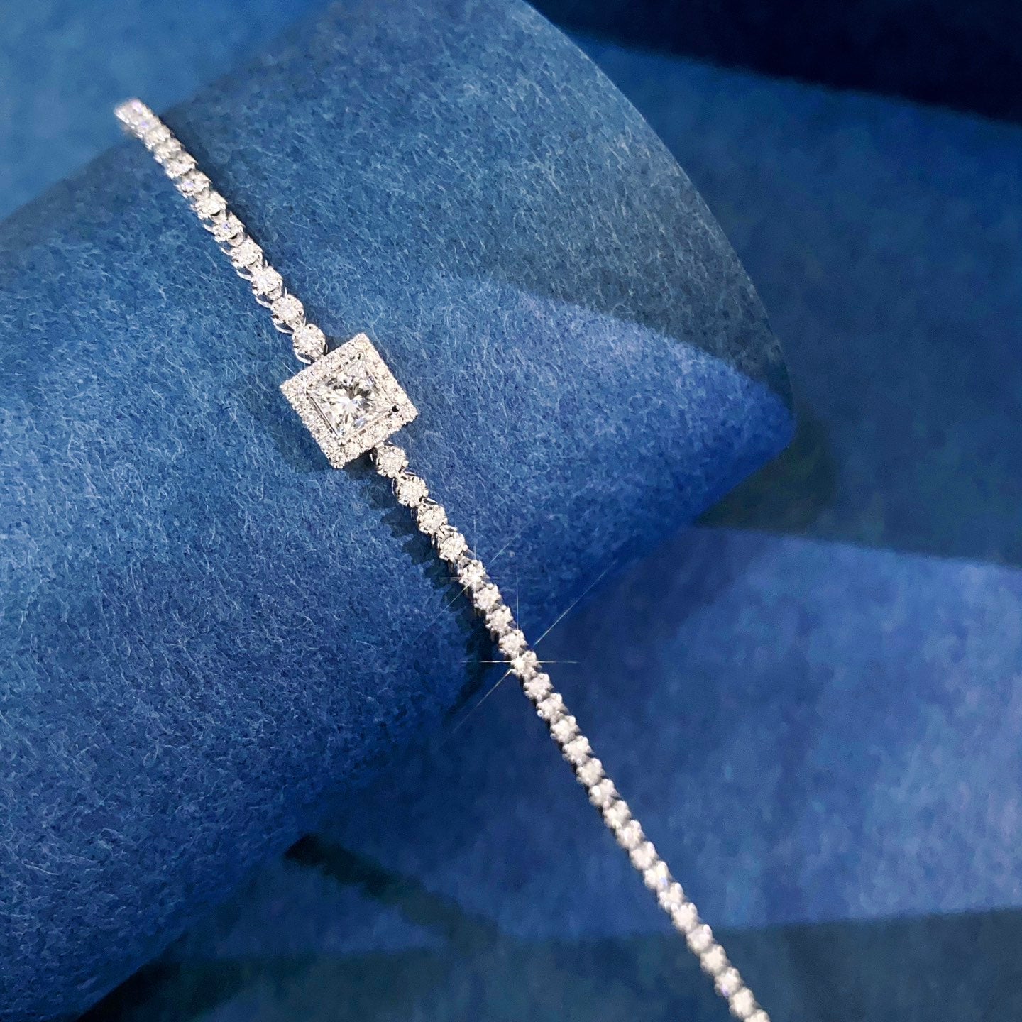 Princess Cut Lab Grown Diamond Bracelet 6-7.5 Inch in 14k White Gold