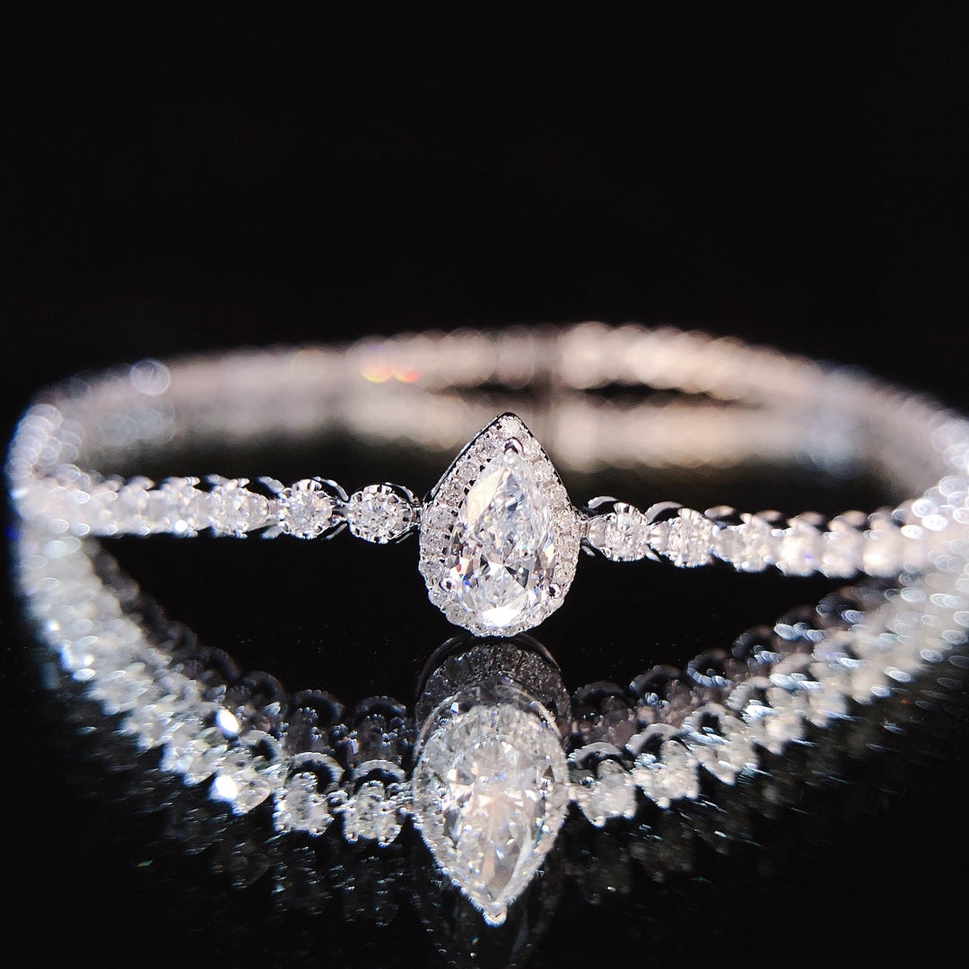 Pear Shaped Lab Grown Diamond Bracelet 6-7.5 Inch in 14k White Gold