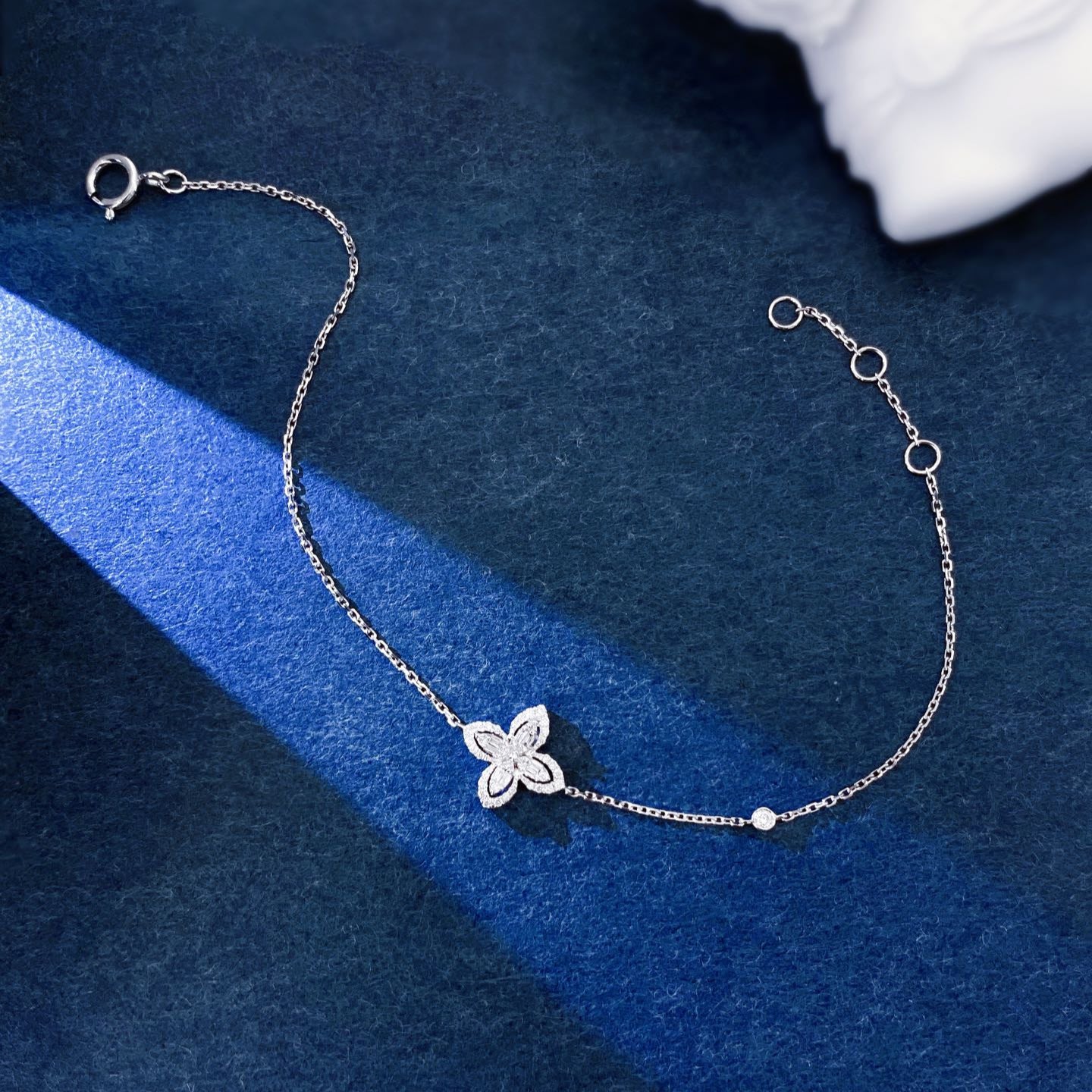 Four Leaf Clover Lab Grown Diamond Bracelet Lucky Charm in 14k White Gold