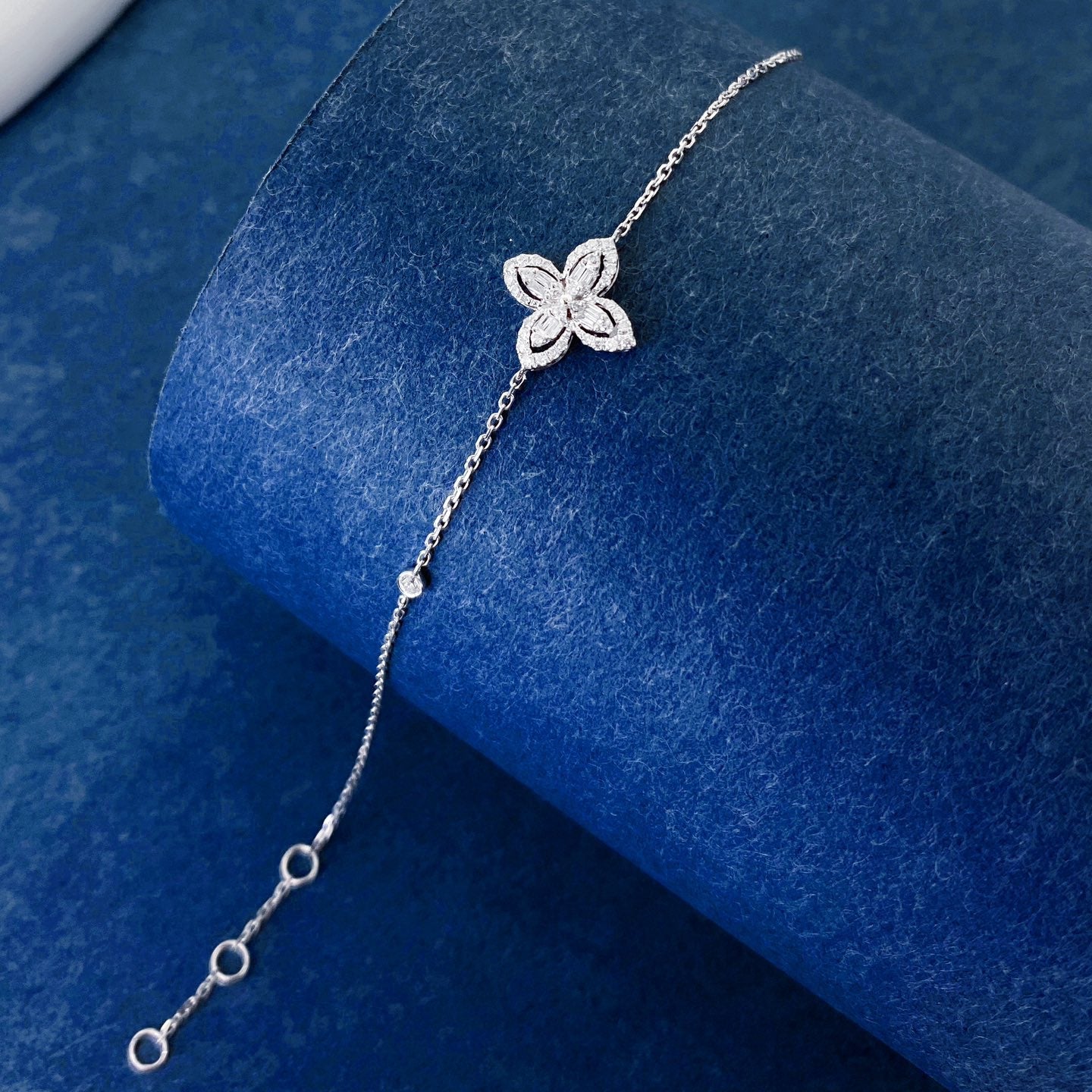 Four Leaf Clover Lab Grown Diamond Bracelet Lucky Charm in 14k White Gold