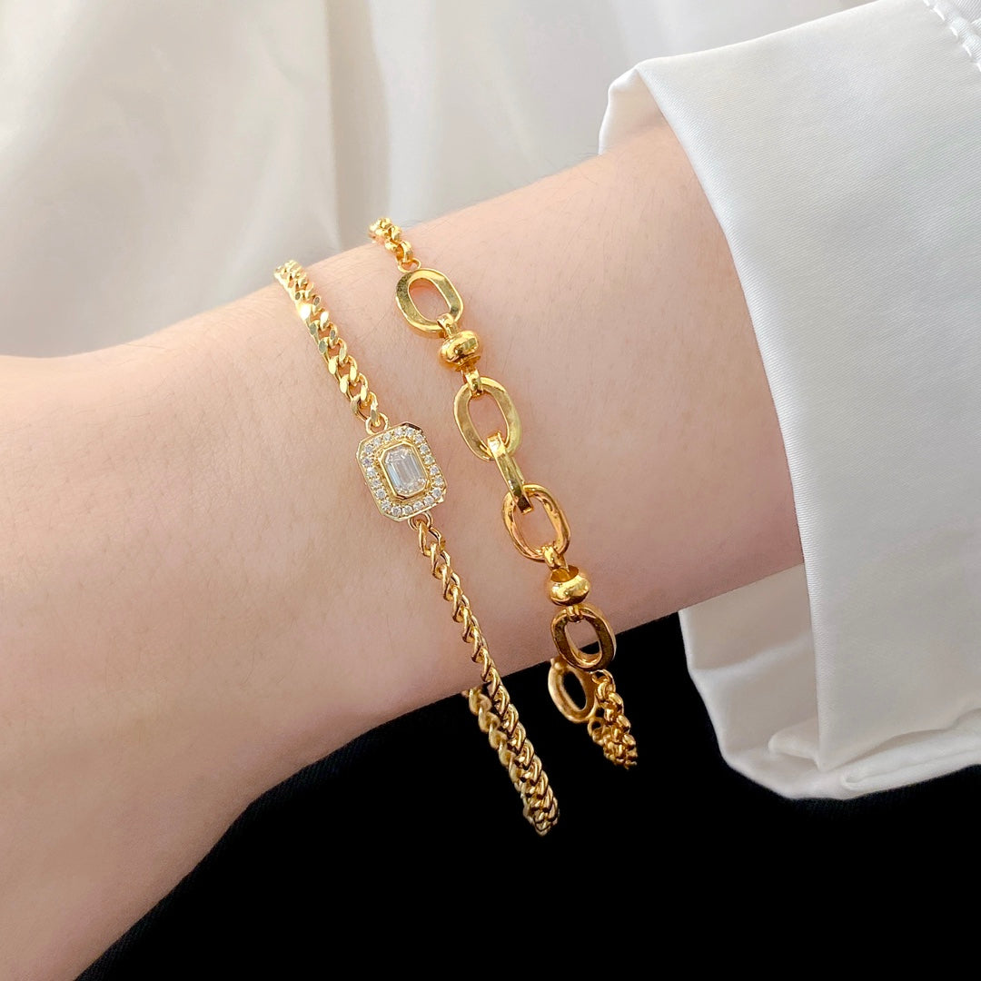 0.38ct Emerald Cut Lab Grown Diamond Cuban Bracelet 6-7.5 Inch in 14k Yellow Gold
