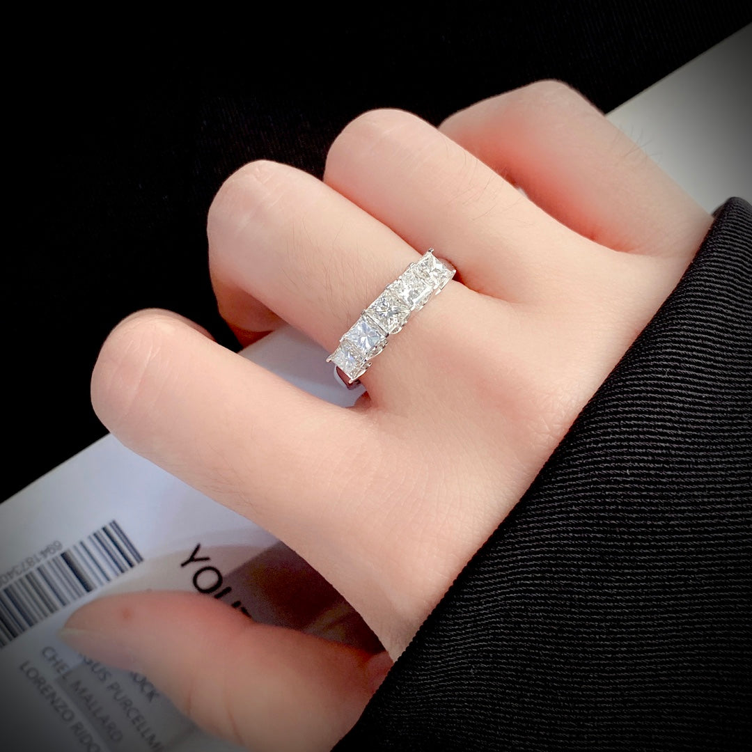 1 1/2 ctw 5 Stone Princess Cut Half Eternity Diamond Ring in 14k White Gold