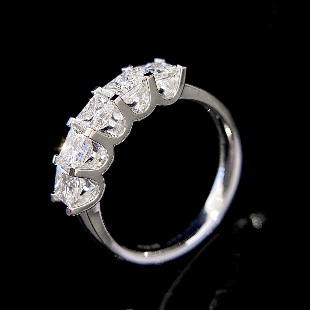 1 1/2 ctw 5 Stone Princess Cut Half Eternity Diamond Ring in 14k White Gold