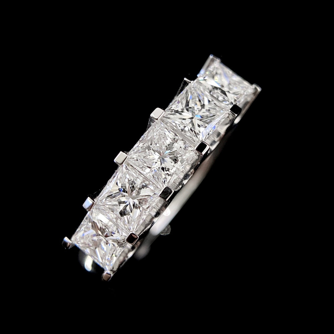1 1/2 ctw 5 Stone Princess Cut Half Eternity Diamond Ring in 14k White Gold