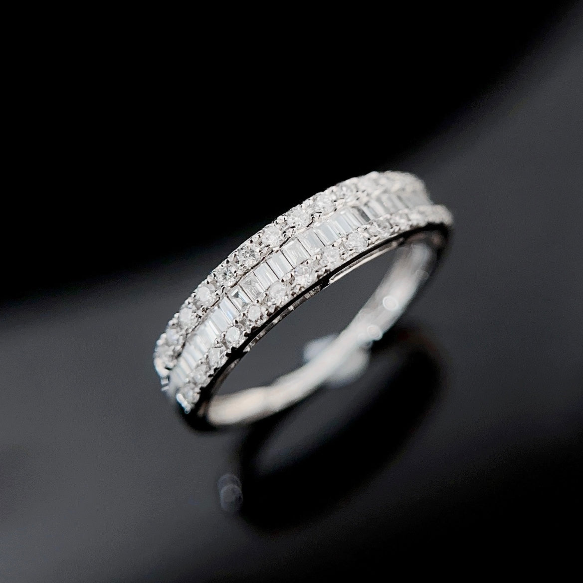 0.4ctw Baguette & Round Lab Grown Diamond Half Eternity Band in 14k White Gold