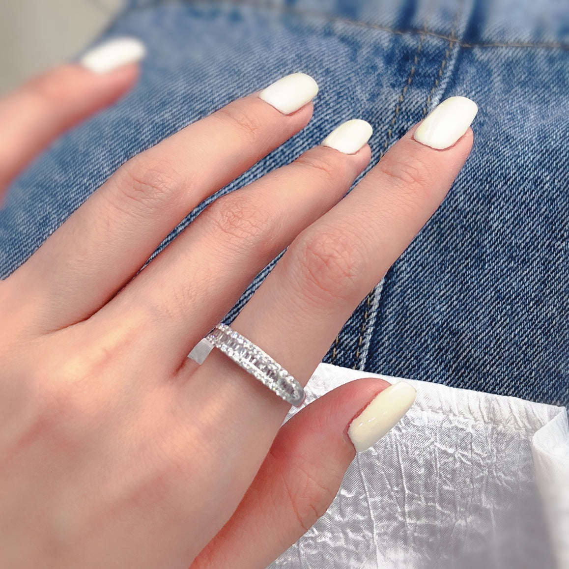 0.4ctw Baguette & Round Lab Grown Diamond Half Eternity Band in 14k White Gold