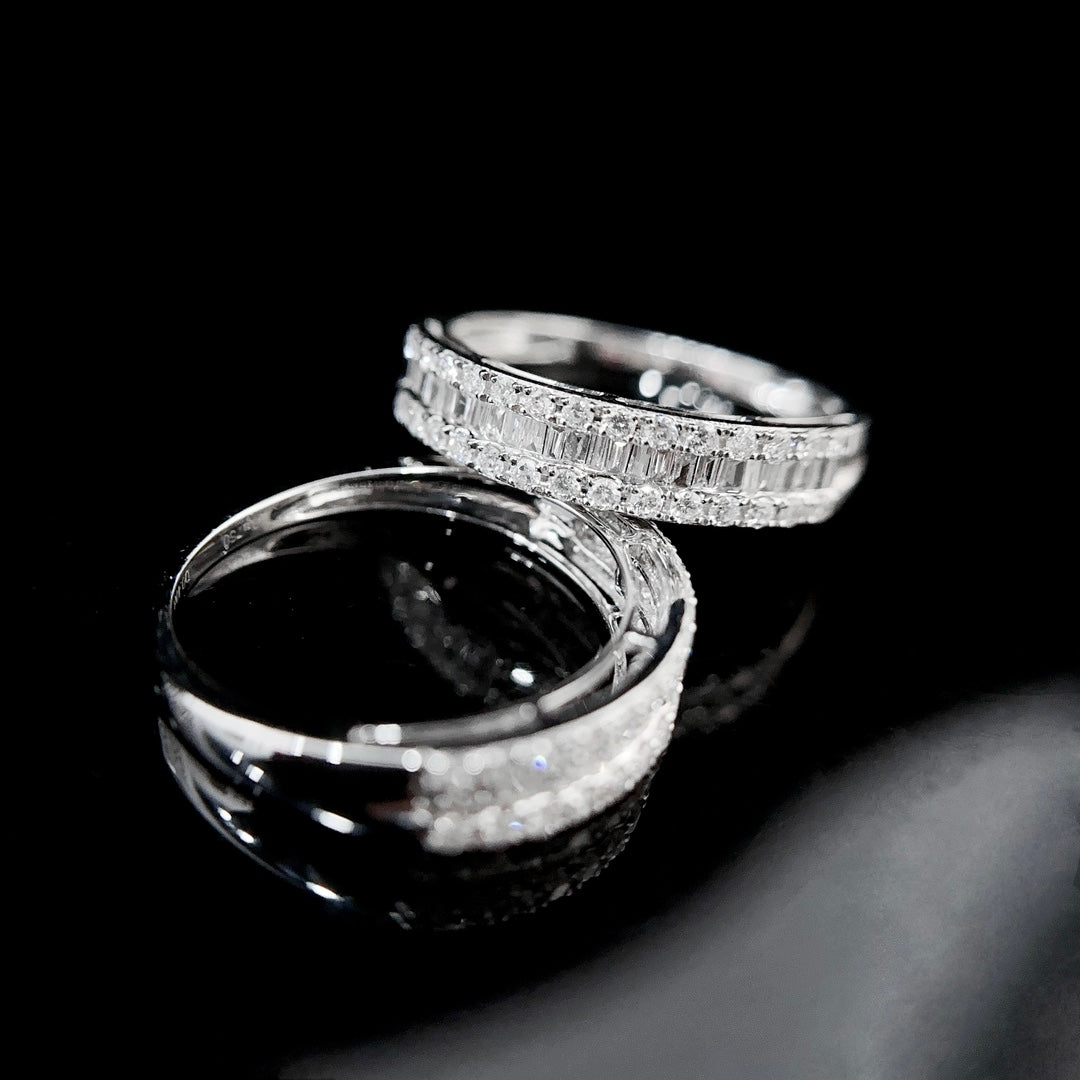 0.4ctw Baguette & Round Lab Grown Diamond Half Eternity Band in 14k White Gold