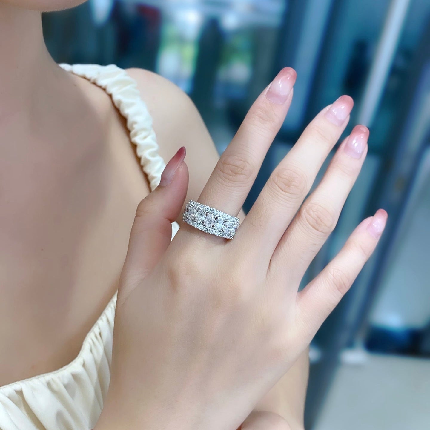 Oval Lab Grown Diamond Half Eternity Band in 14k White Gold