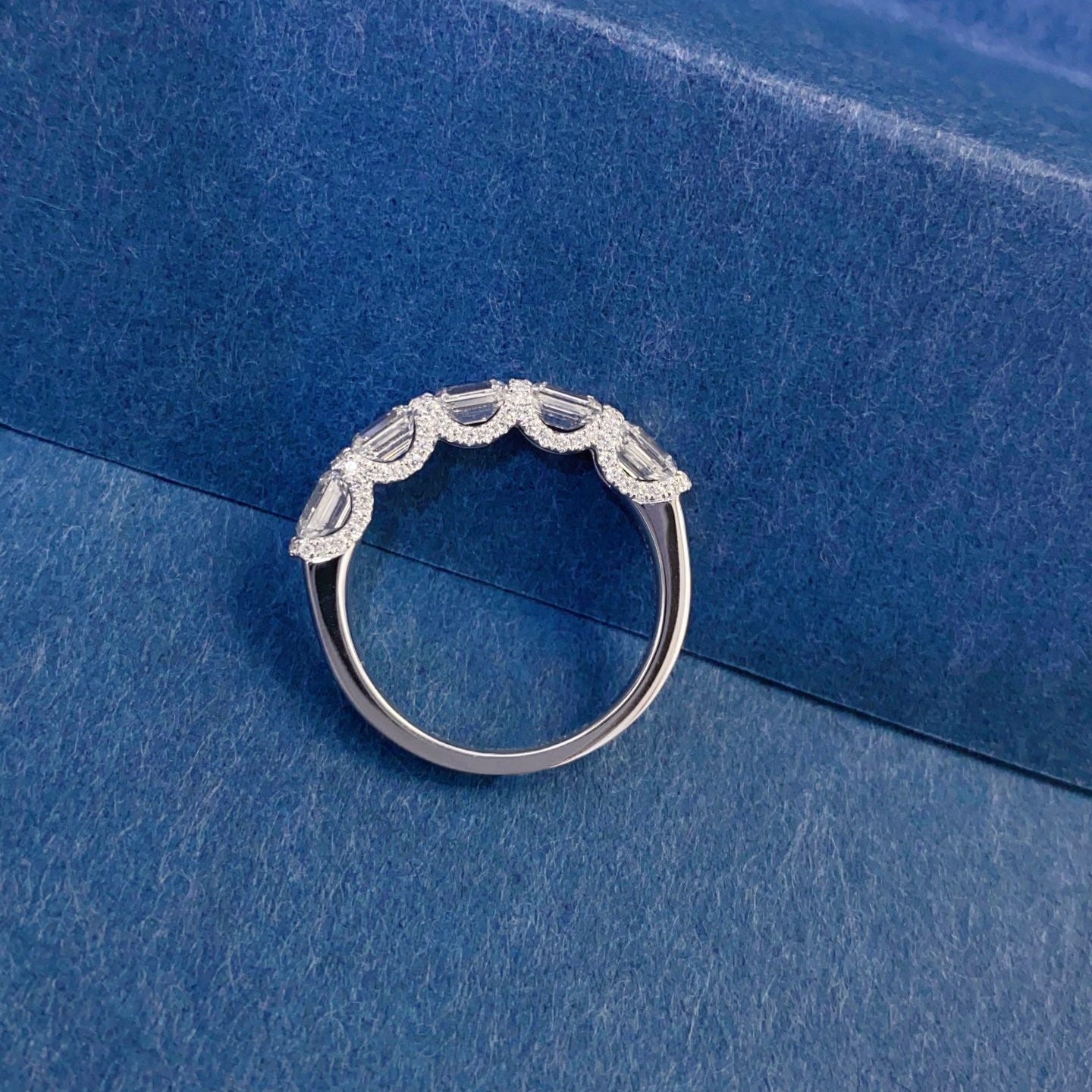 Horizontal Emerald Cut Lab Grown Diamond Half Eternity Band in 14k White Gold
