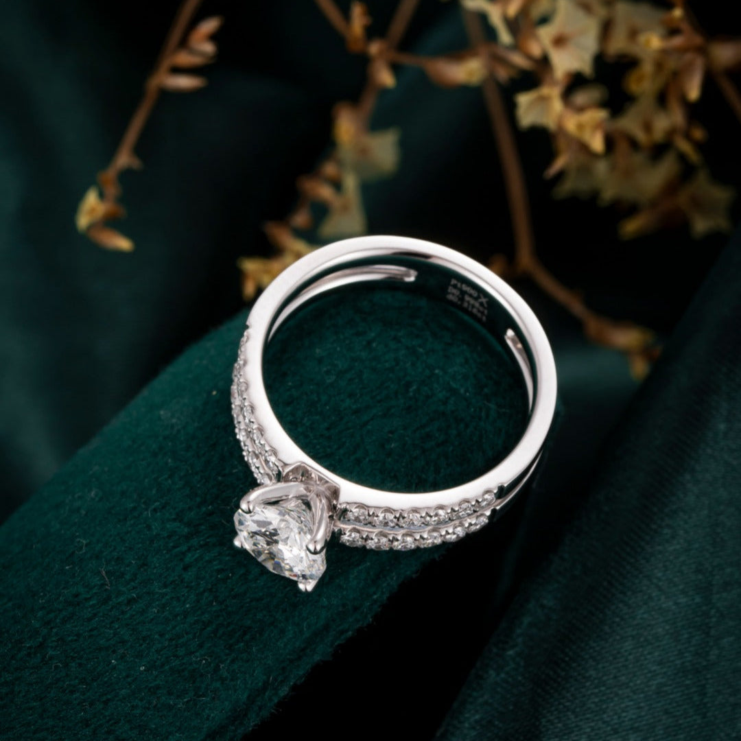 1ct Round cut Lab Grown Diamond Double Pave Ring in 14K White Gold