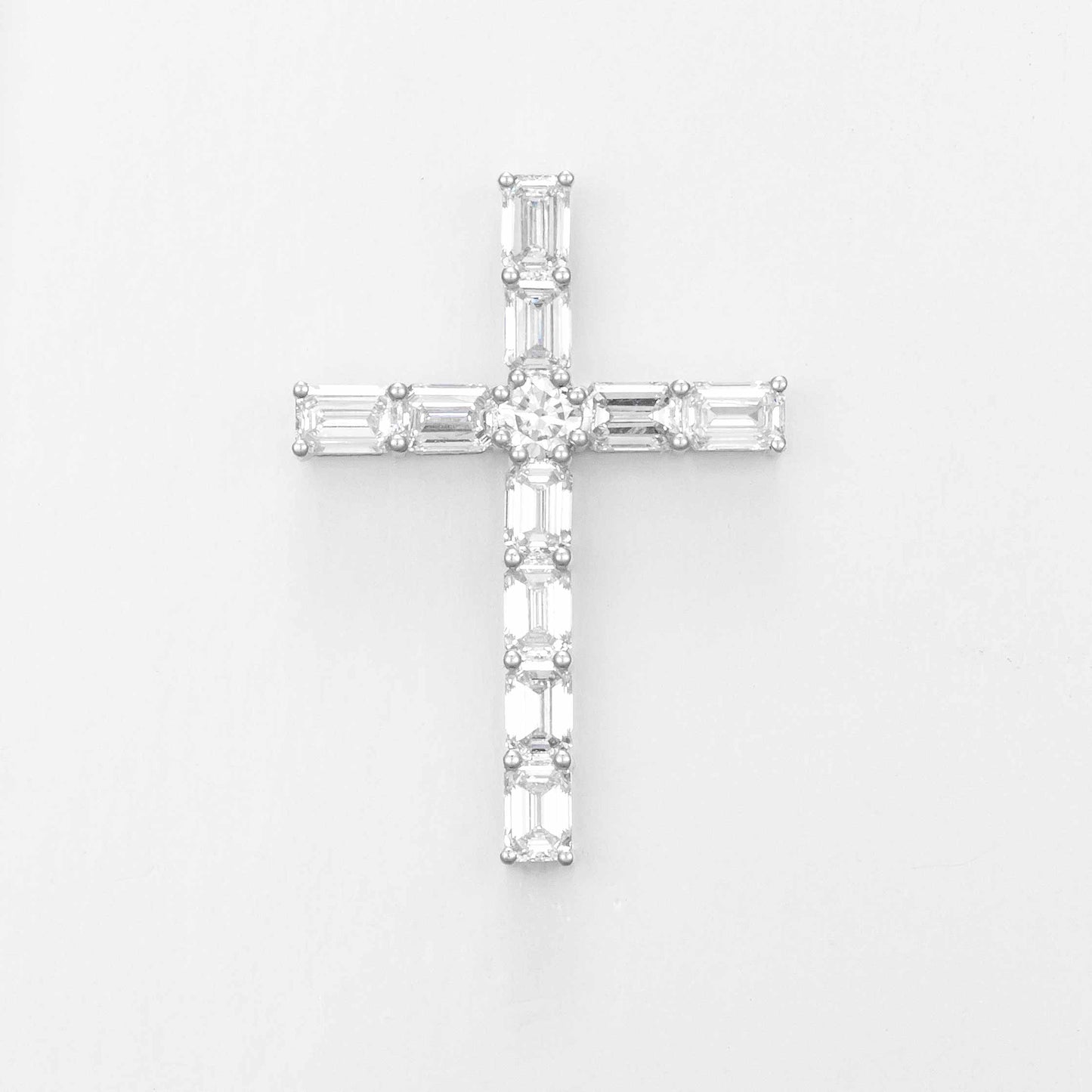 1.321 ctw Emerald Cut Diamond Cross Pendant Necklace in 14K White Gold