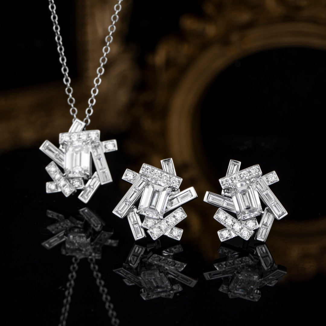 1 1/2 ctwEmerald Lab Grown Diamond Earstuds (Pair) in 14k White Gold