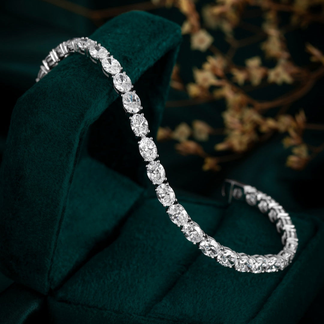9 ct.tw Horizontal Oval Lab Grown Diamond Tennis Bracelet 6-7.5 Inch in 14k White Gold