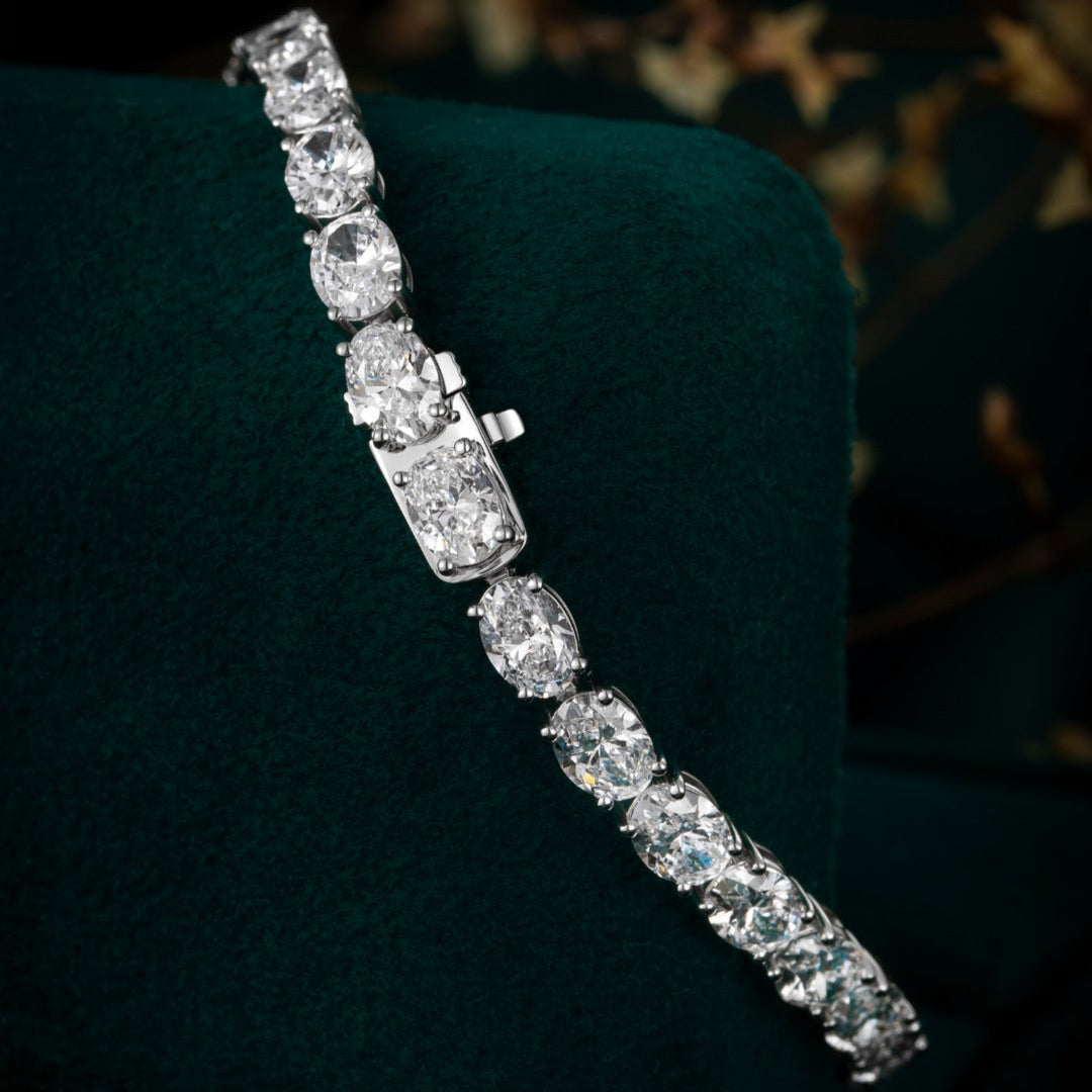 9 ct.tw Horizontal Oval Lab Grown Diamond Tennis Bracelet 6-7.5 Inch in 14k White Gold