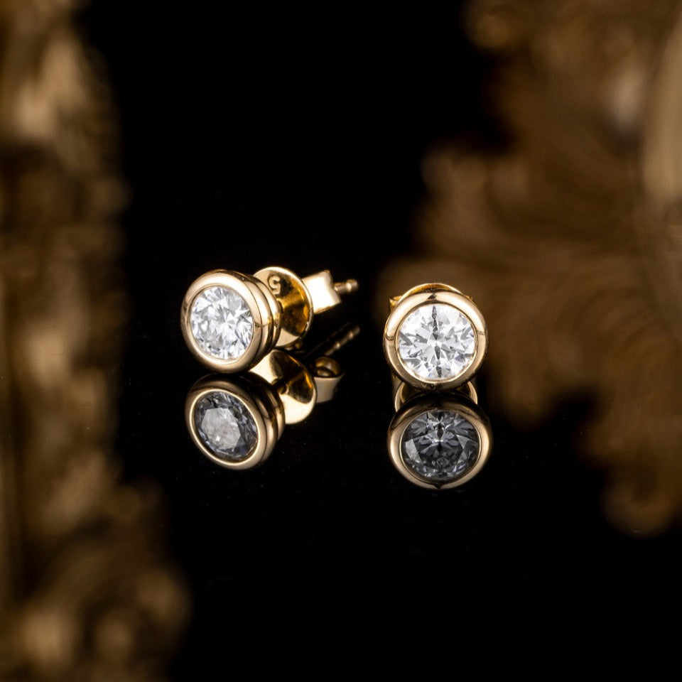 1ctw Bezel Round Cut Lab Grown Diamond Earstuds (Pair) in 14K Yellow Gold