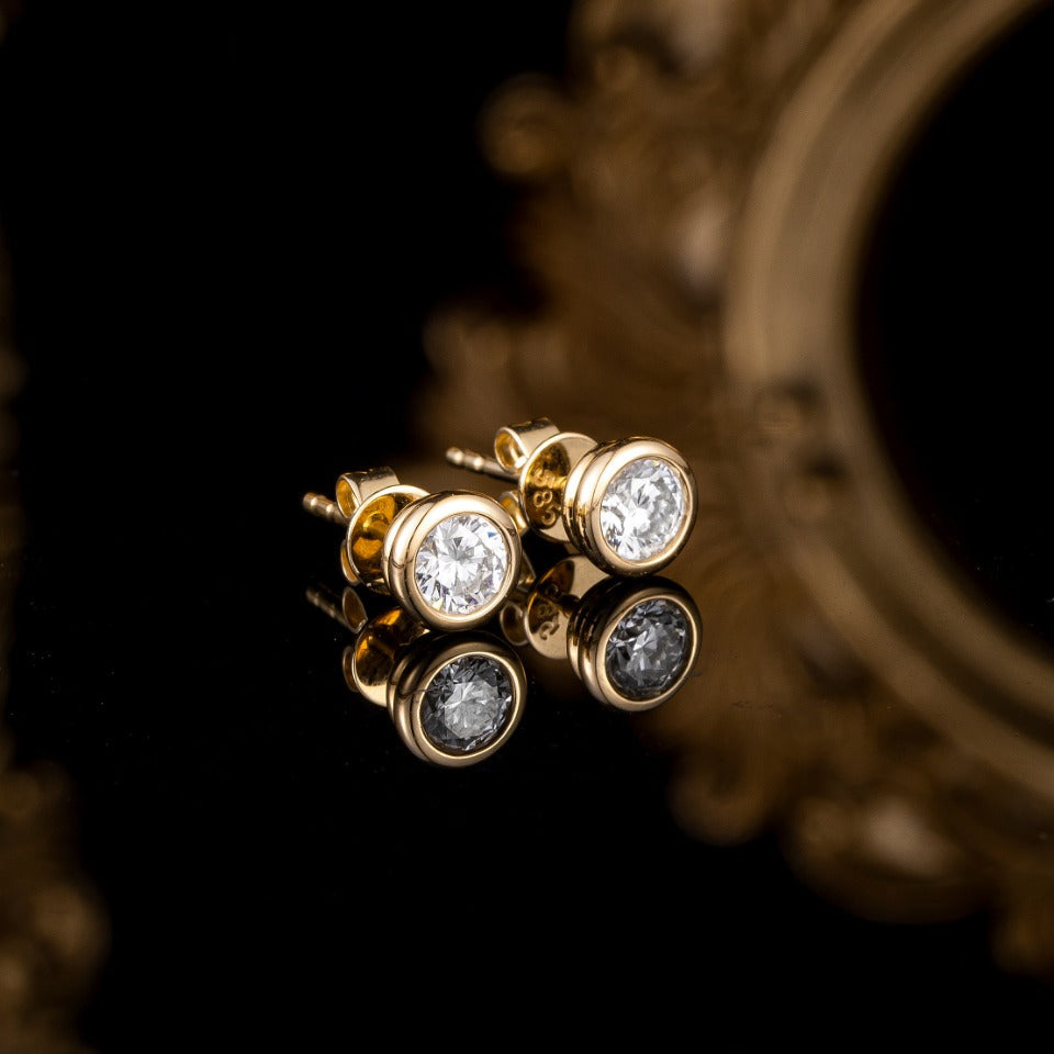1ctw Bezel Round Cut Lab Grown Diamond Earstuds (Pair) 14K yellow gold