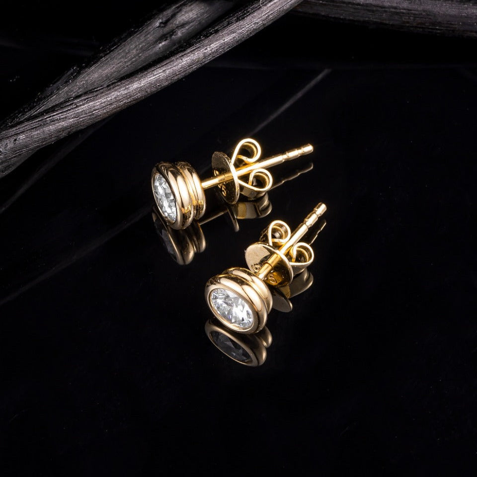 1ctw Bezel Round Cut Lab Grown Diamond Earstuds (Pair) 18K yellow gold