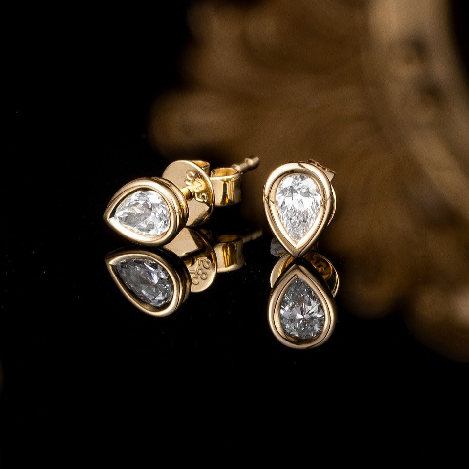1 ctw Bezel Pear Cut Lab Grown Diamonds Earstuds(Pair) in 14k Yellow Gold