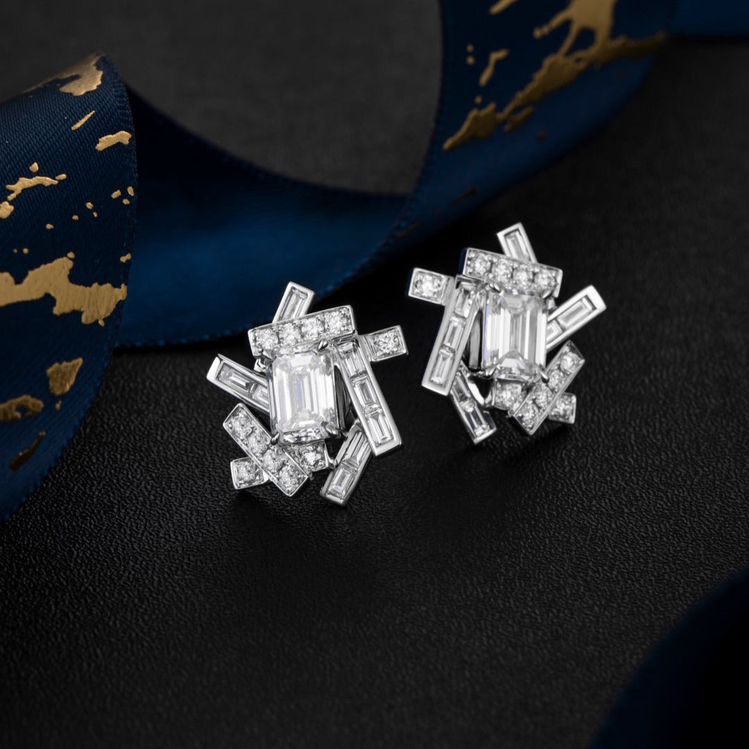 1 1/2 ctwEmerald Lab Grown Diamond Earstuds (Pair) in 14k White Gold