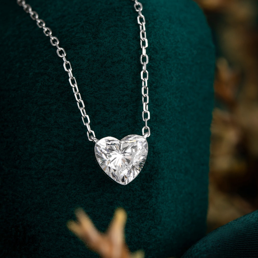 1ctw Lab Grown Heart Shape Diamond Solitaire Pendant Necklace in 14k white gold
