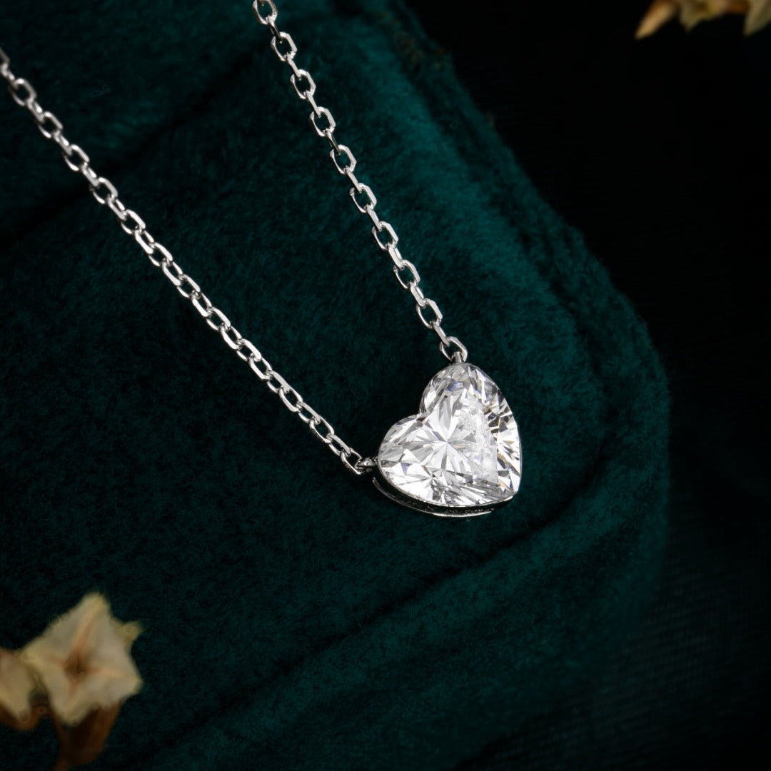 1ctw Lab Grown Heart Shape Diamond Solitaire Pendant Necklace in 14k white gold