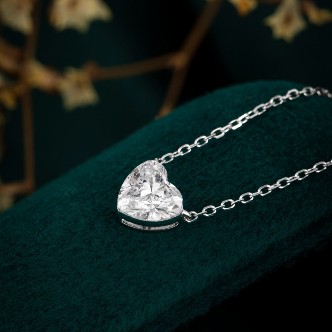 1ctw Lab Grown Heart Shape Diamond Solitaire Pendant Necklace in 14k white gold